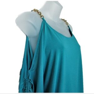 Michael Kors Teal Cold Shoulder Chain Blouse